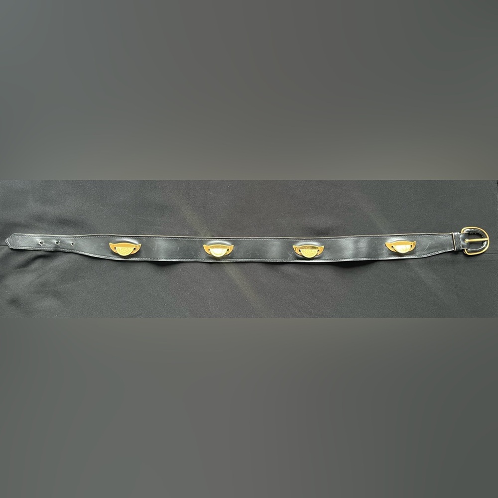 Vintage Hermes Black Leather with Gold Coins Women's Belt